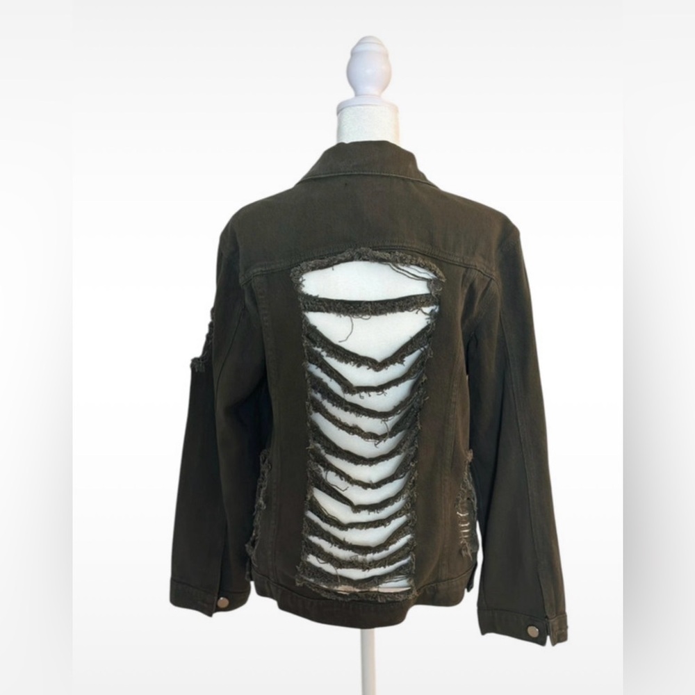 PrettyLittleThing Distressed Olive Jean Jacket